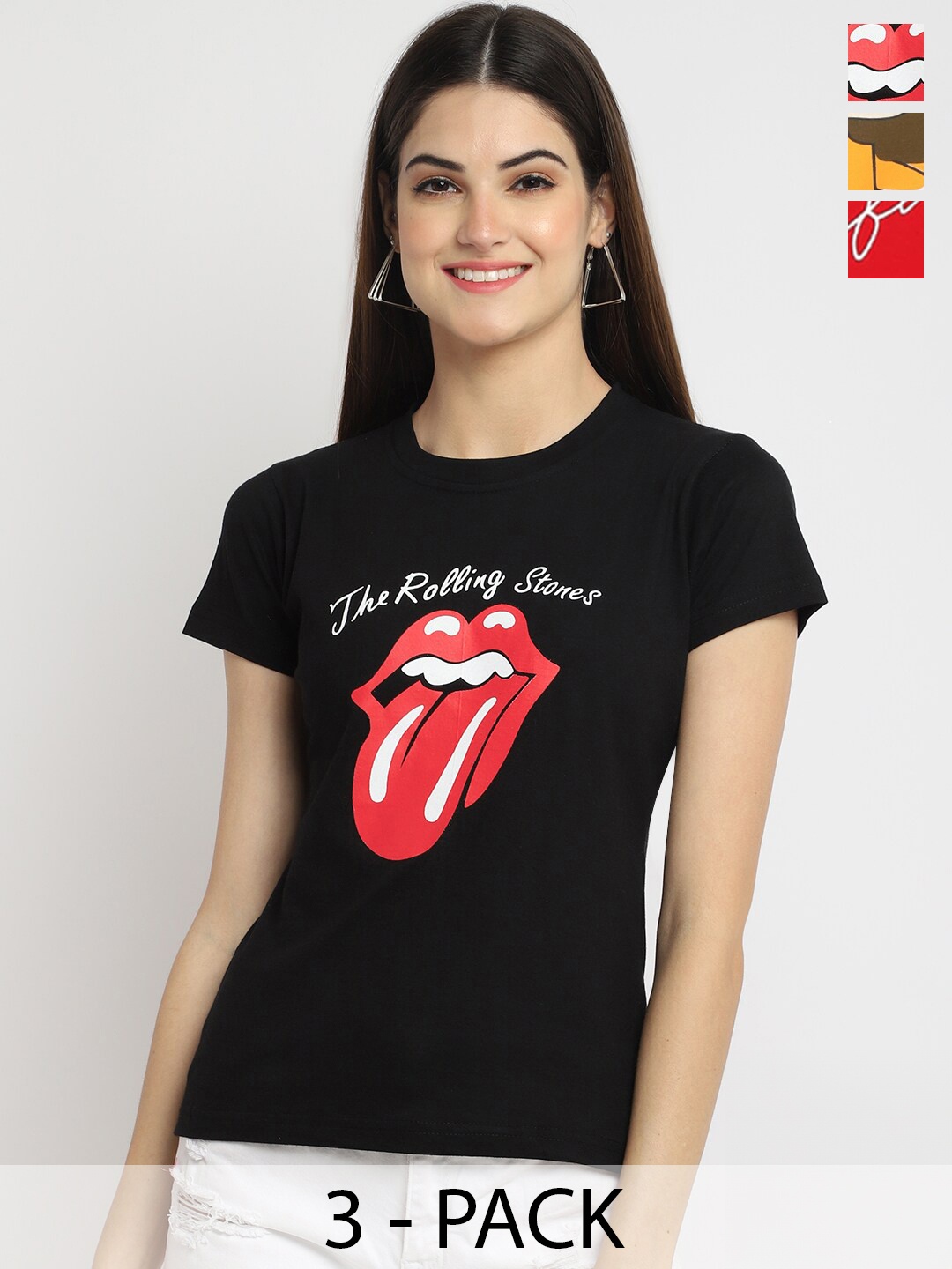 Fabflee Pack Of 3 Typography Printed Cotton T-Shirts, Black
