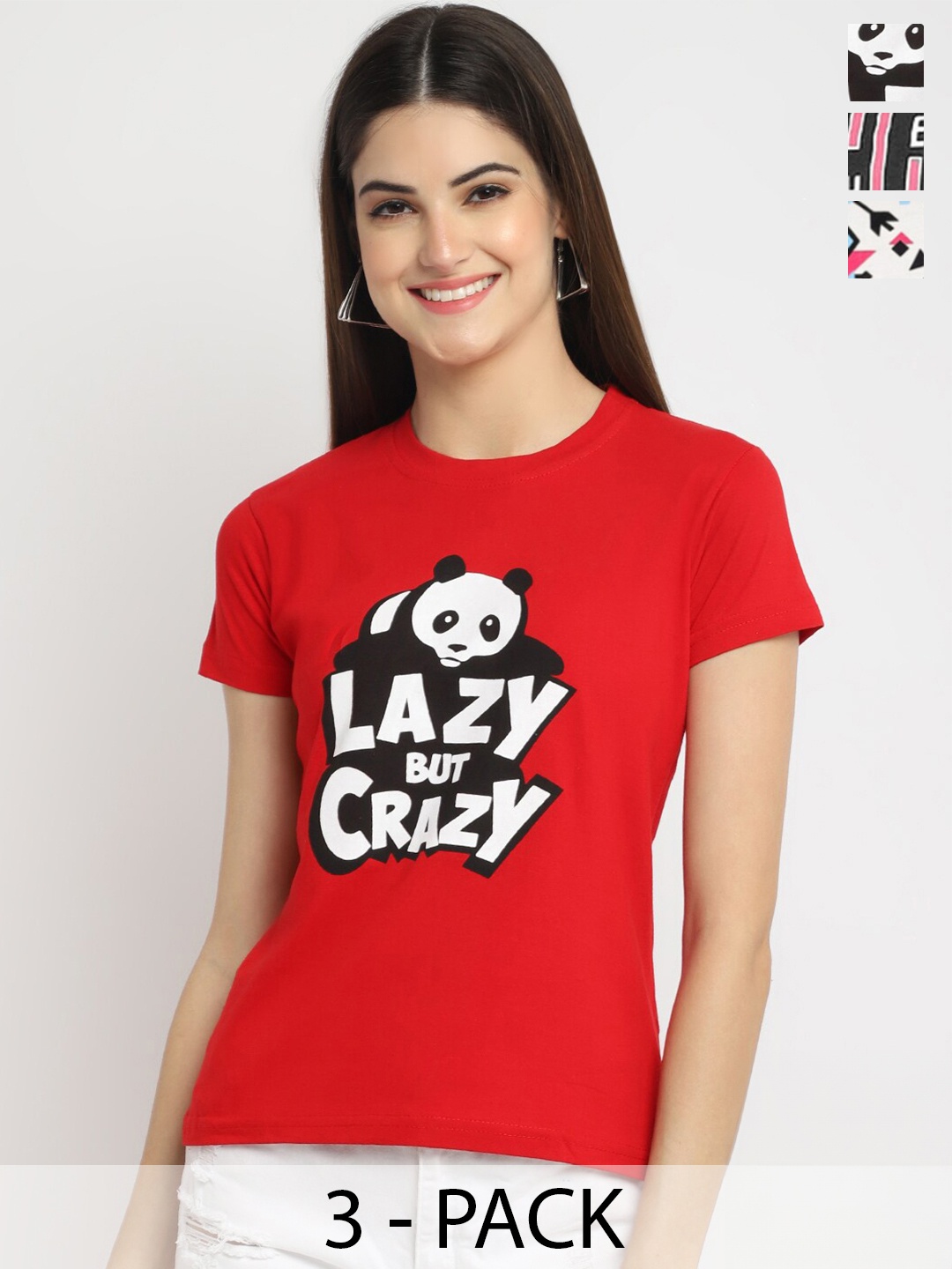 

Fabflee Pack Of 3 Typography Printed Cotton T-shirt, Red