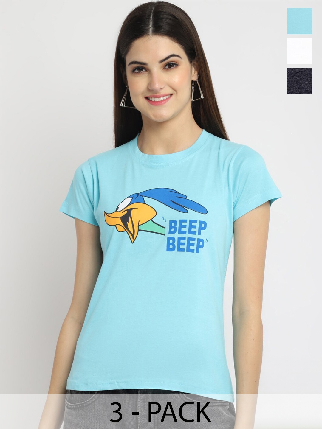 

Fabflee Pack Of 3 Printed Cotton T-shirts, Blue