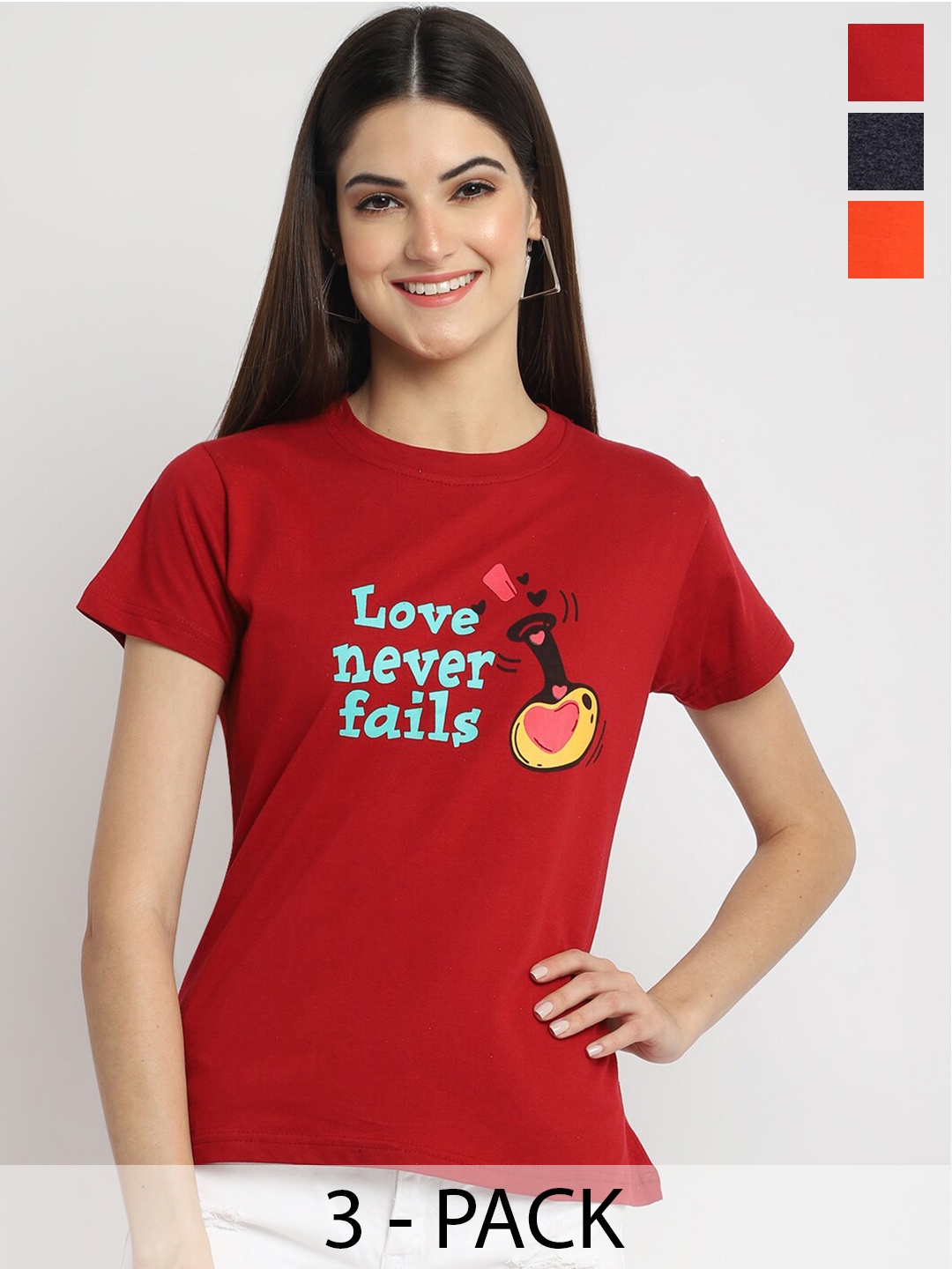 

Fabflee Pack Of 3 Typography Printed Cotton T-Shirt, Maroon