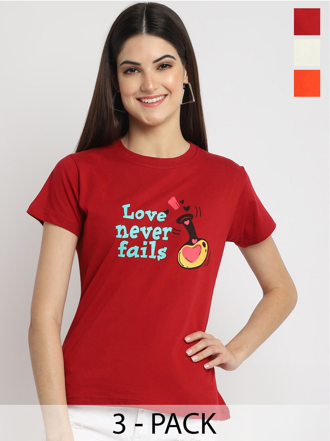 

Fabflee Pack Of 3 Typography Printed Cotton T-shirts, Maroon