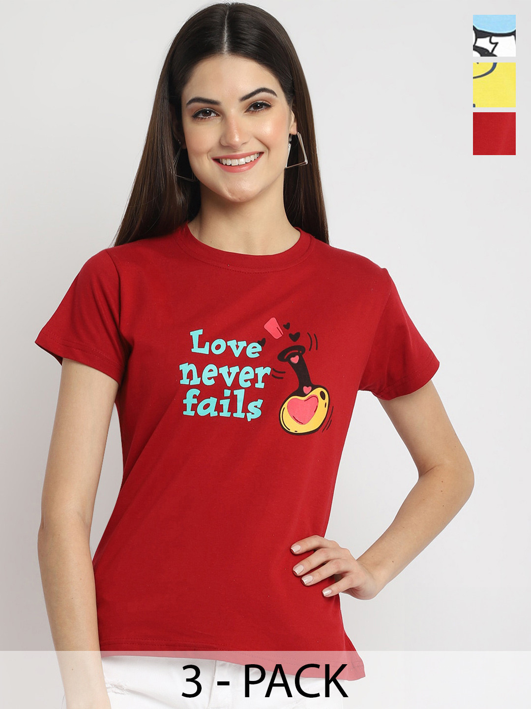 

Fabflee Pack Of 3 Donald Duck Printed Cotton T-shirt, Red