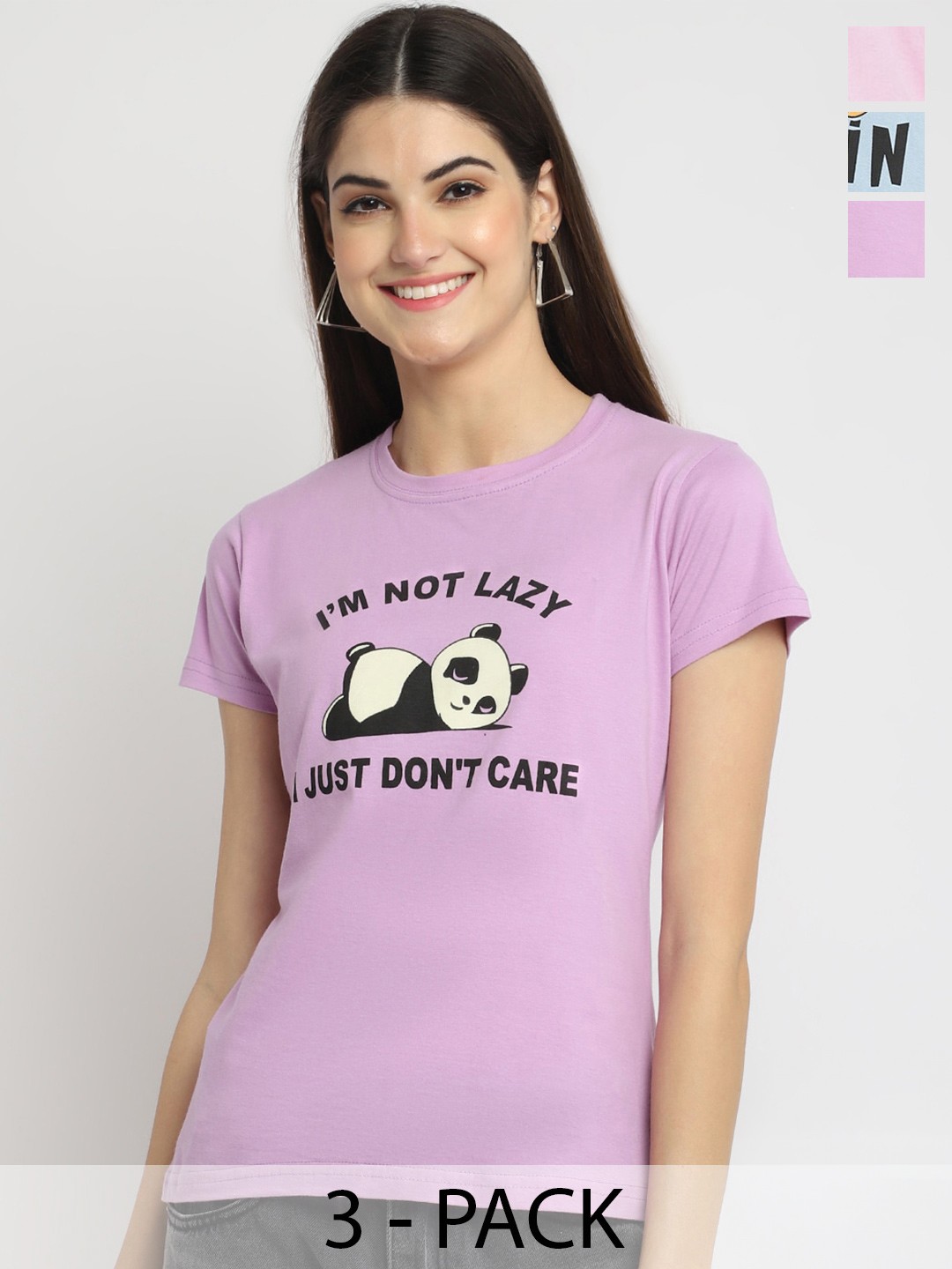 

Fabflee Pack Of 3 Printed Cotton T-shirt, Lavender