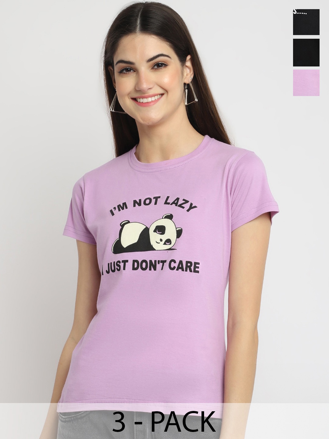 

Fabflee Pack of 3 Graphic Printed Cotton T-shirt, Purple