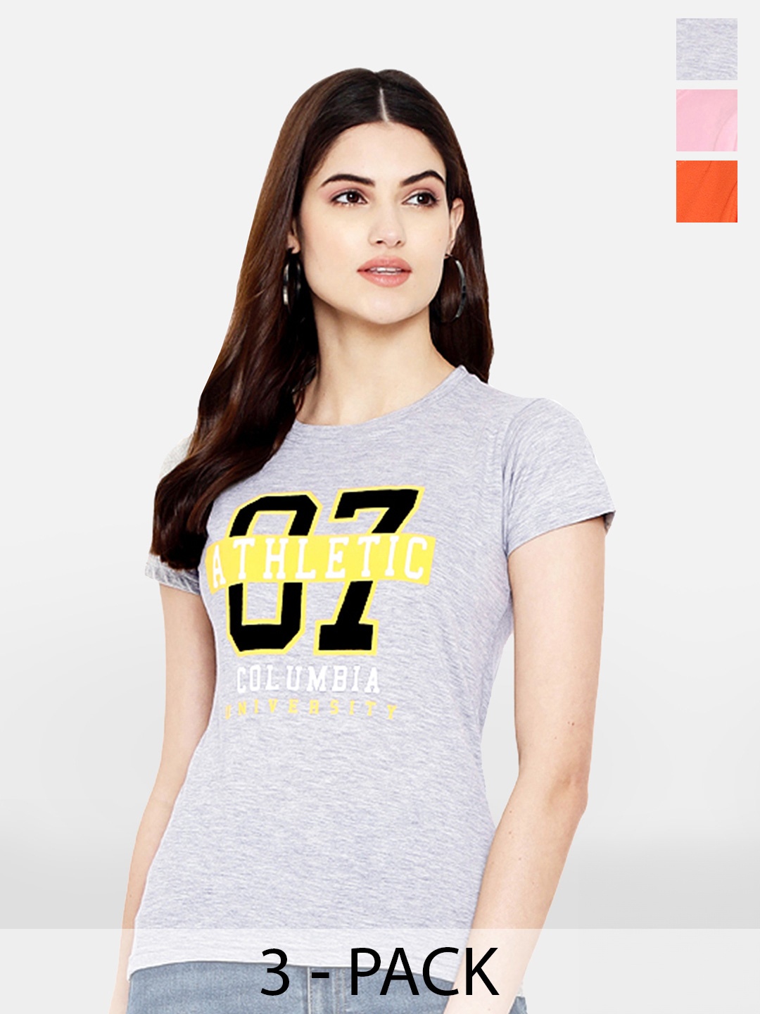 

Fabflee Pack Of 3 Typography Printed Cotton T-shirt, Grey