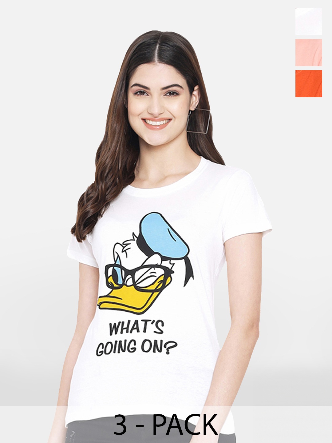 

Fabflee Pack Of 3 Donald Duck Printed Cotton T-shirt, White