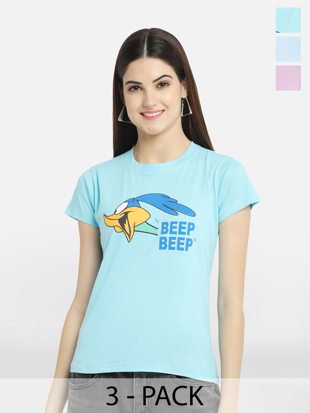 

Fabflee Pack Of 3 Typography Printed Cotton T-shirt, Blue