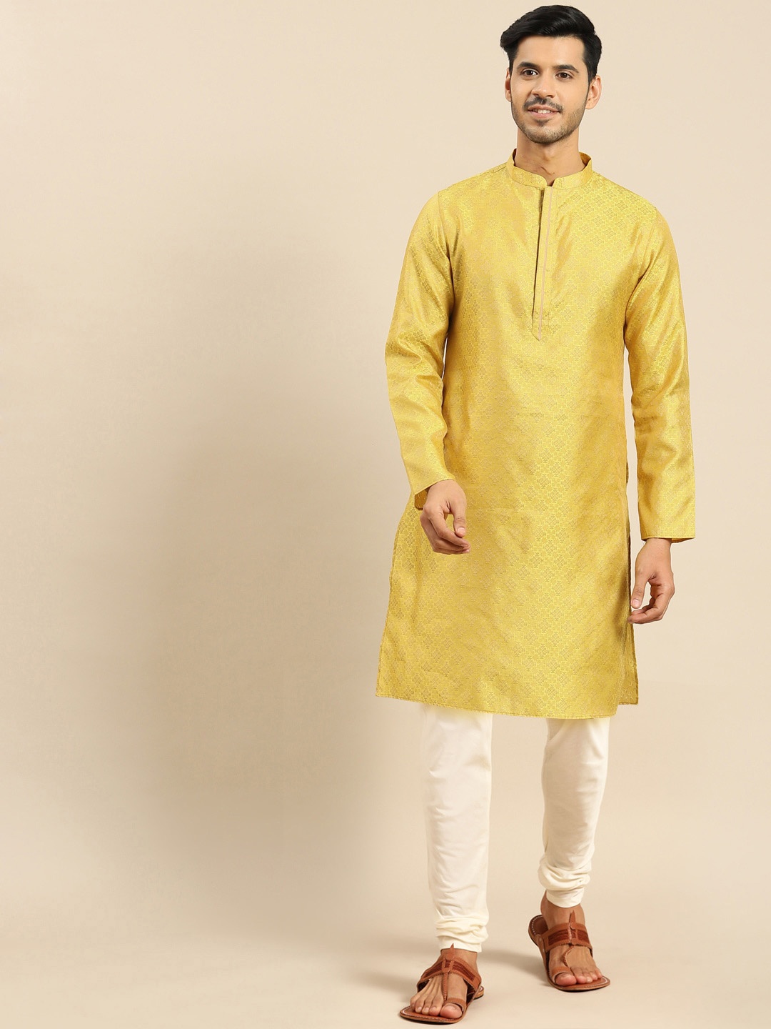 

Anouk Woven Designed Regular Kurta With Churidar, Yellow