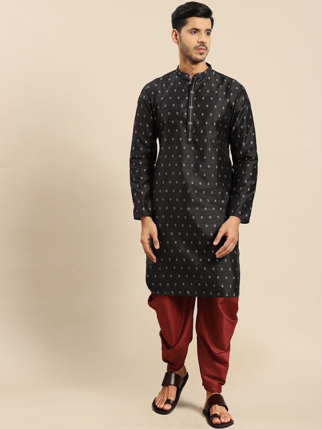 

Anouk Woven Design Regular Kurta with Dhoti Pants, Black
