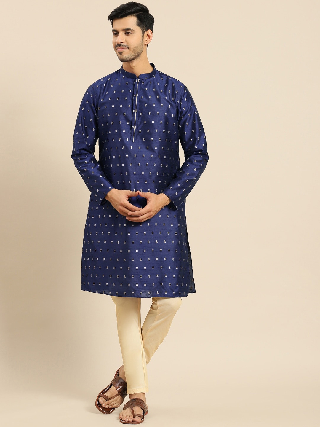 

Anouk Ethnic Motifs Woven Designed Regular Kurta With Trousers, Blue