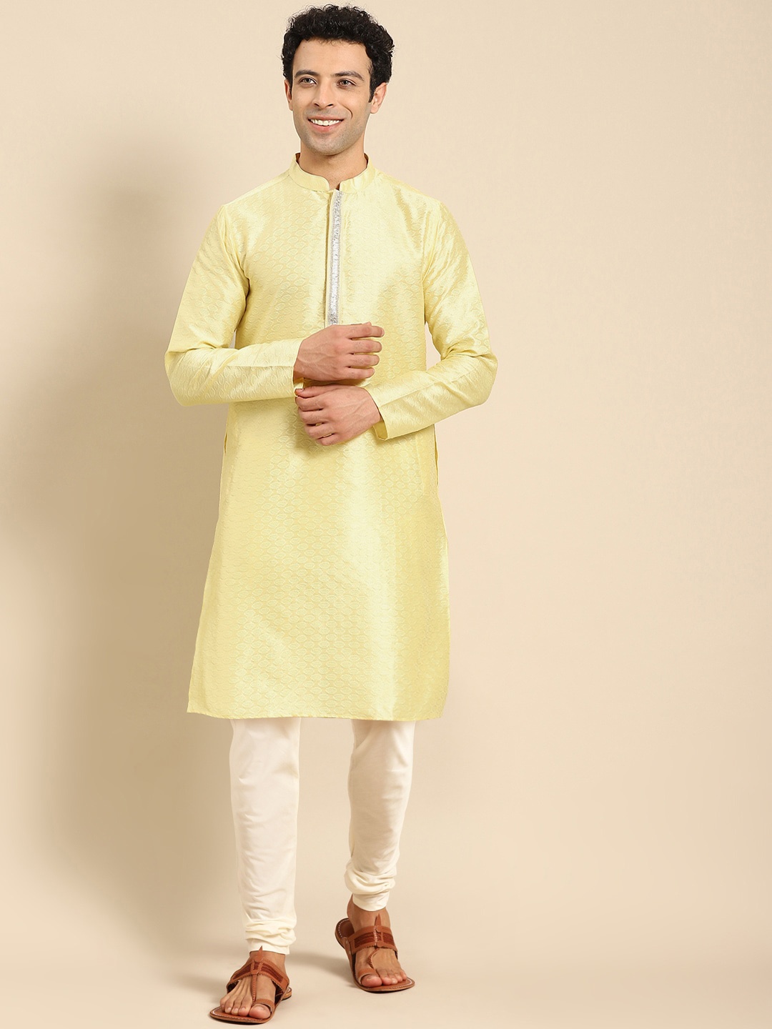 

Anouk Woven Design Regular Gotta Patti Kurta with Churidar, Yellow