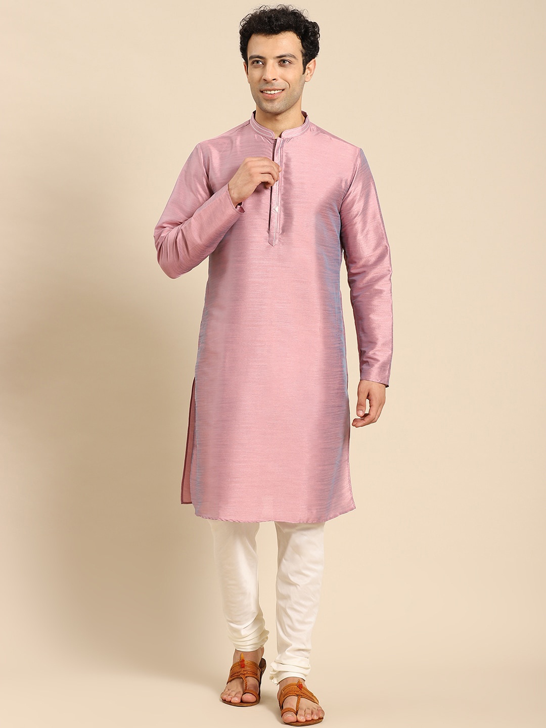 

Anouk Mauve & White Mandarin Collar Straight Kurta with Churidar