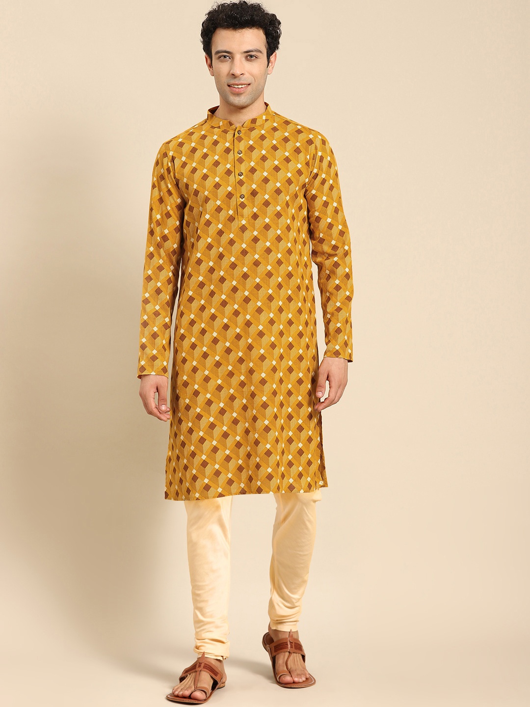 

Anouk Geometric Printed Regular Kurta With Churidar, Mustard