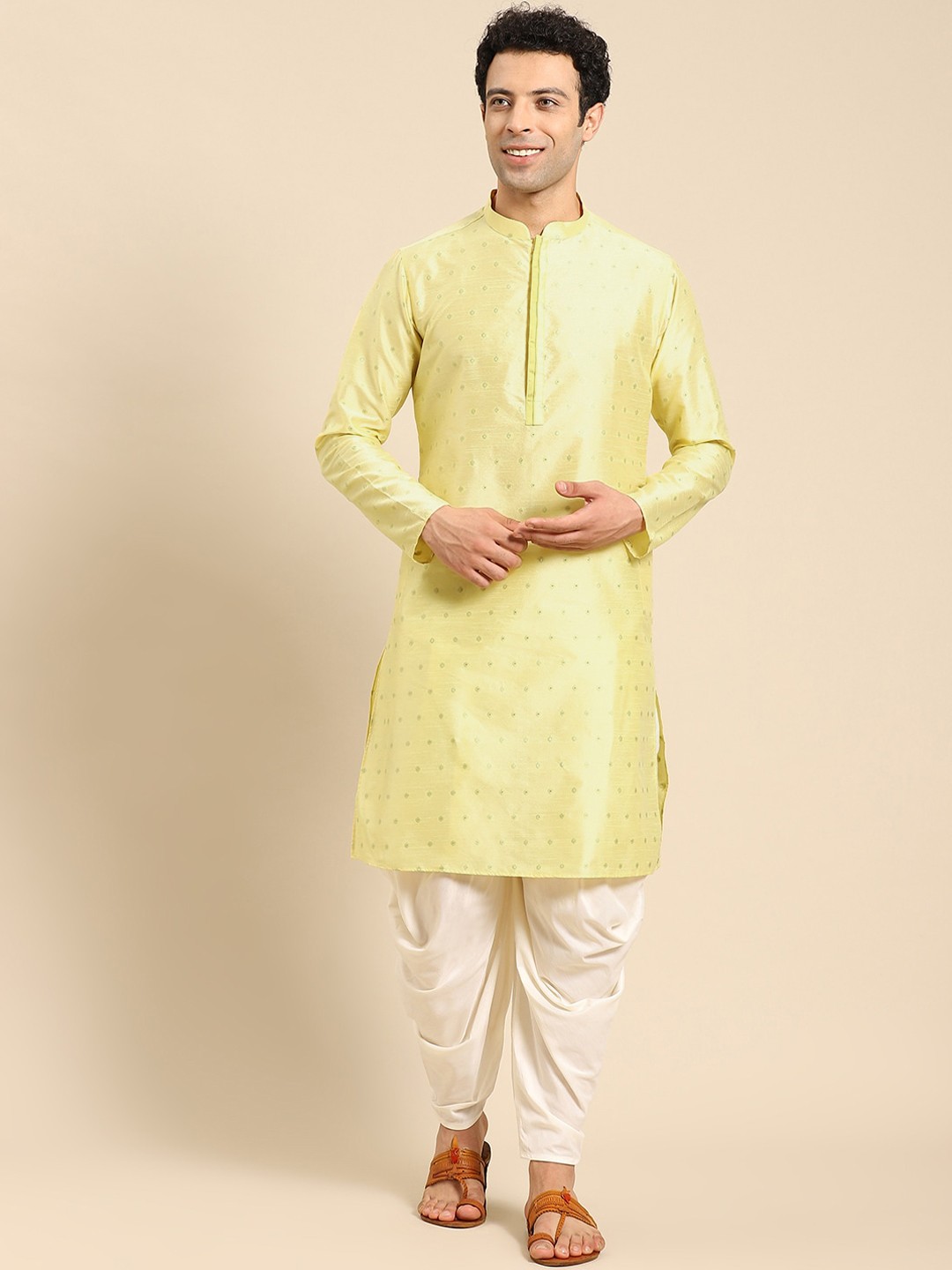 

Anouk Men Yellow Ethnic Motifs Regular Kurta with Dhoti Pants