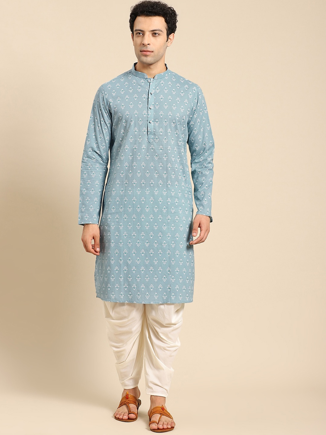 

Anouk Blue & White Ethnic Motifs Printed Kurta with Dhoti Pants