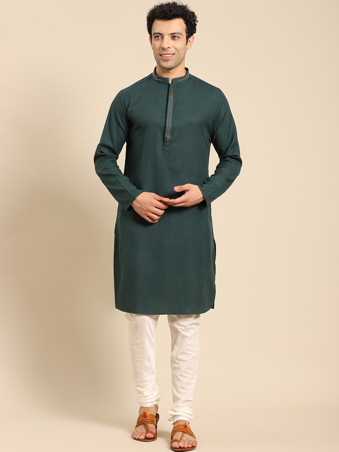 

Anouk Green Straight Thread Work Kurta with Churidar
