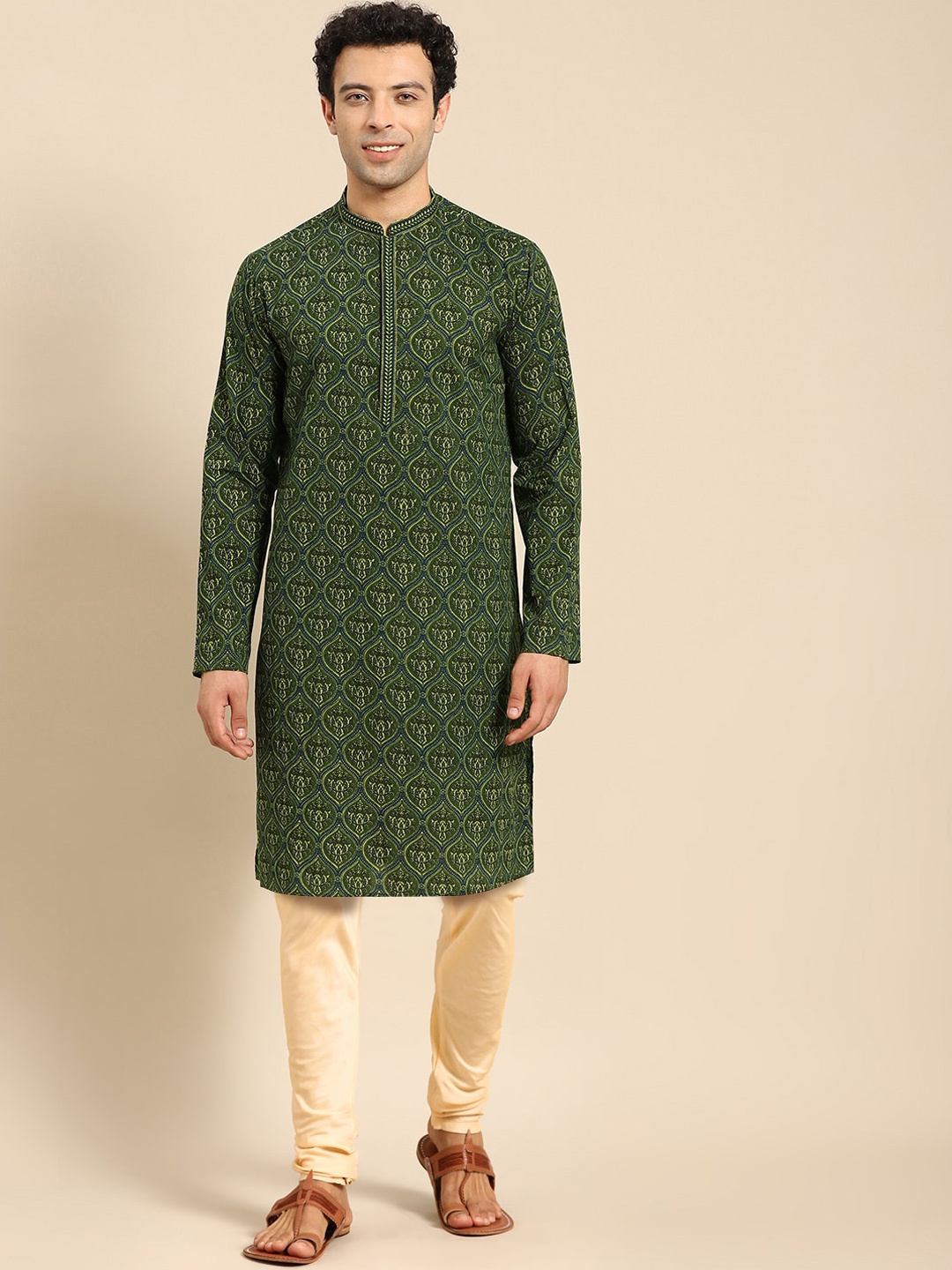 

Anouk Ethnic Motifs Printed Regular Kurta With Churidar, Green