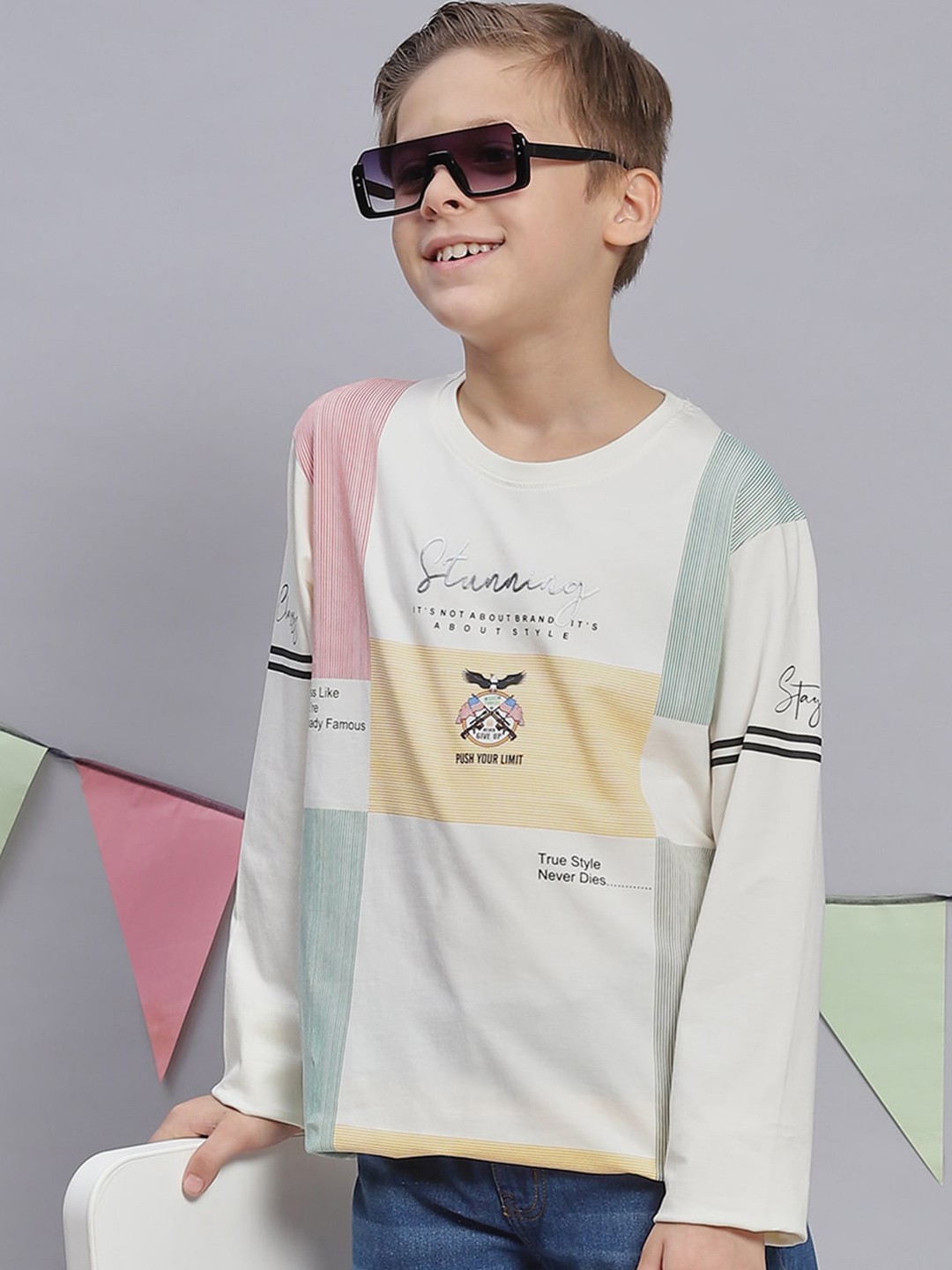 

Monte Carlo Boys Typography Printed Pure Cotton T-shirt, Off white