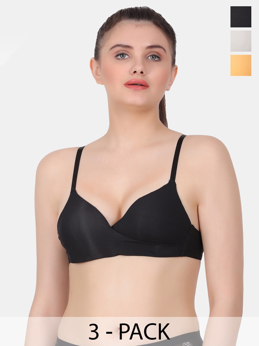 

Amour Secret Black & Grey Bra Full Coverage Lightly Padded