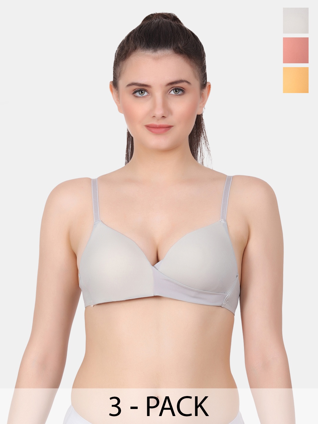 

Amour Secret Grey & Pink Bra Full Coverage Lightly Padded