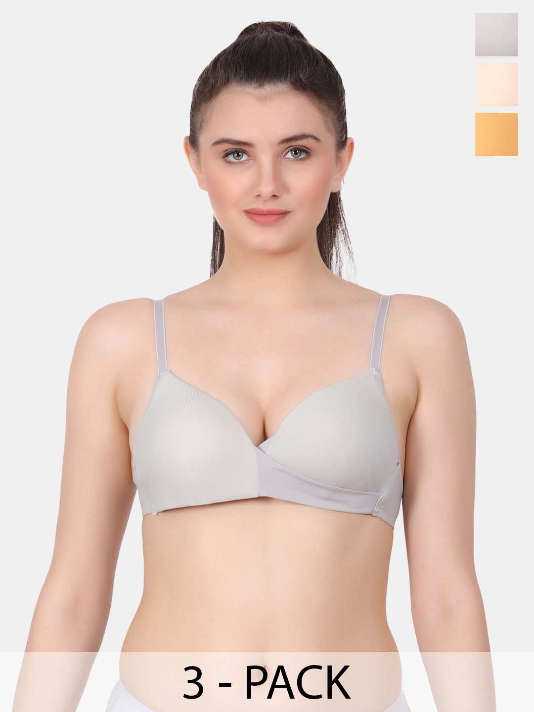 

Amour Secret Grey & Nude-Coloured Bra Full Coverage Lightly Padded