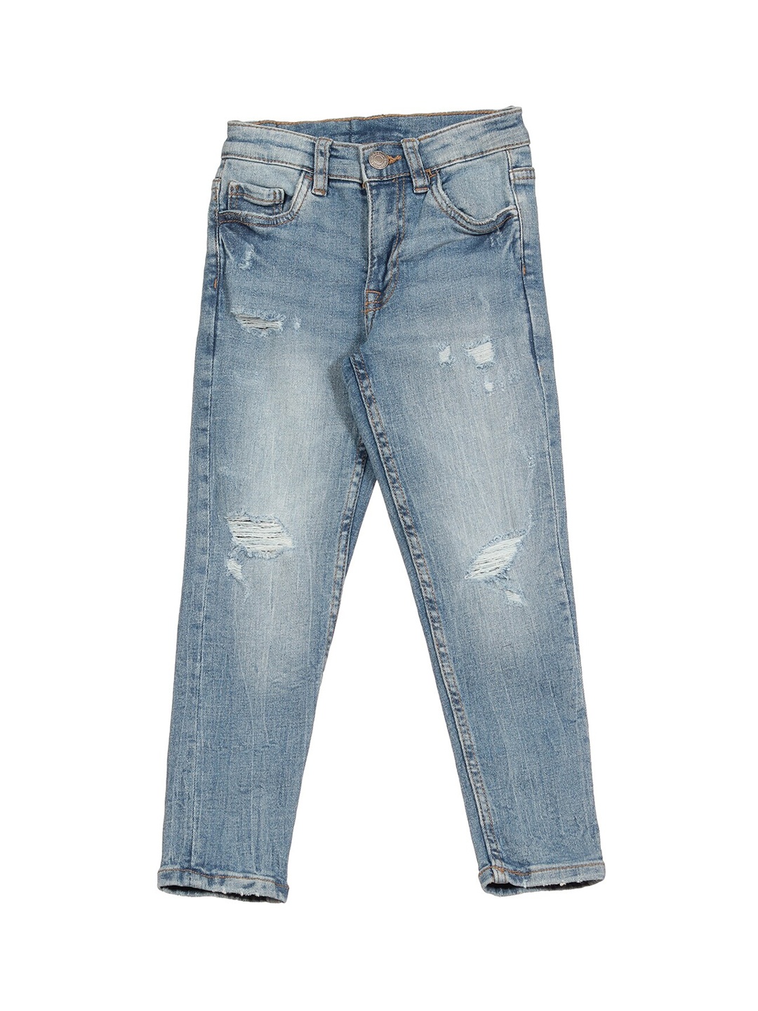 

Lil Lollipop Kids Slim Fit Mildly Distressed Light Fade Pure Cotton Jeans, Blue