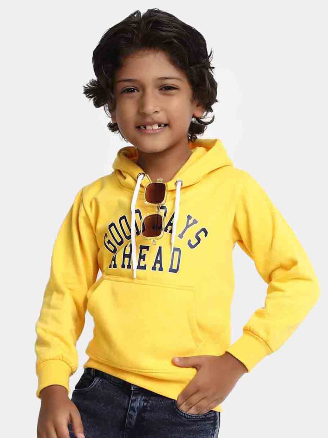 

V-Mart Boys Typography Printed Hooded Cotton Sweatshirt, Yellow