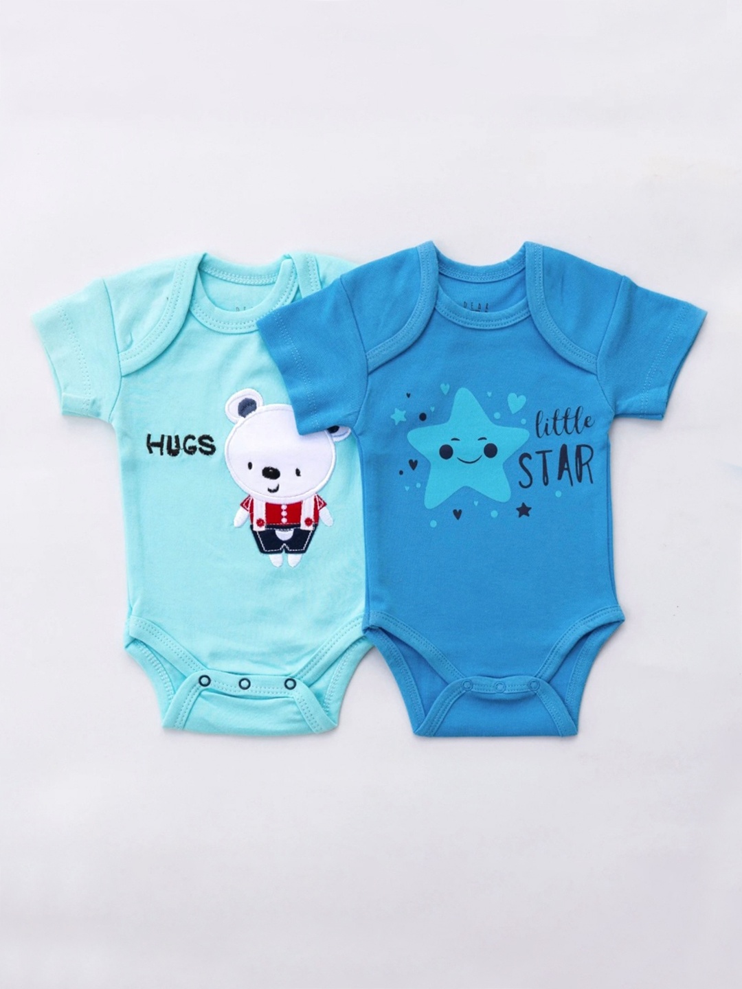 

Dear Little Kids Pack Of 2 Graphic Printed Pure Cotton Rompers, Blue
