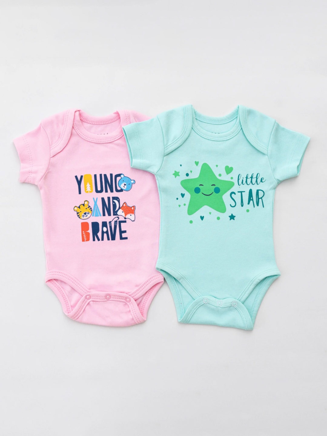 

Dear Little Infants Pack Of 2 Printed Pure Cotton Comfortable Bodysuits, Green