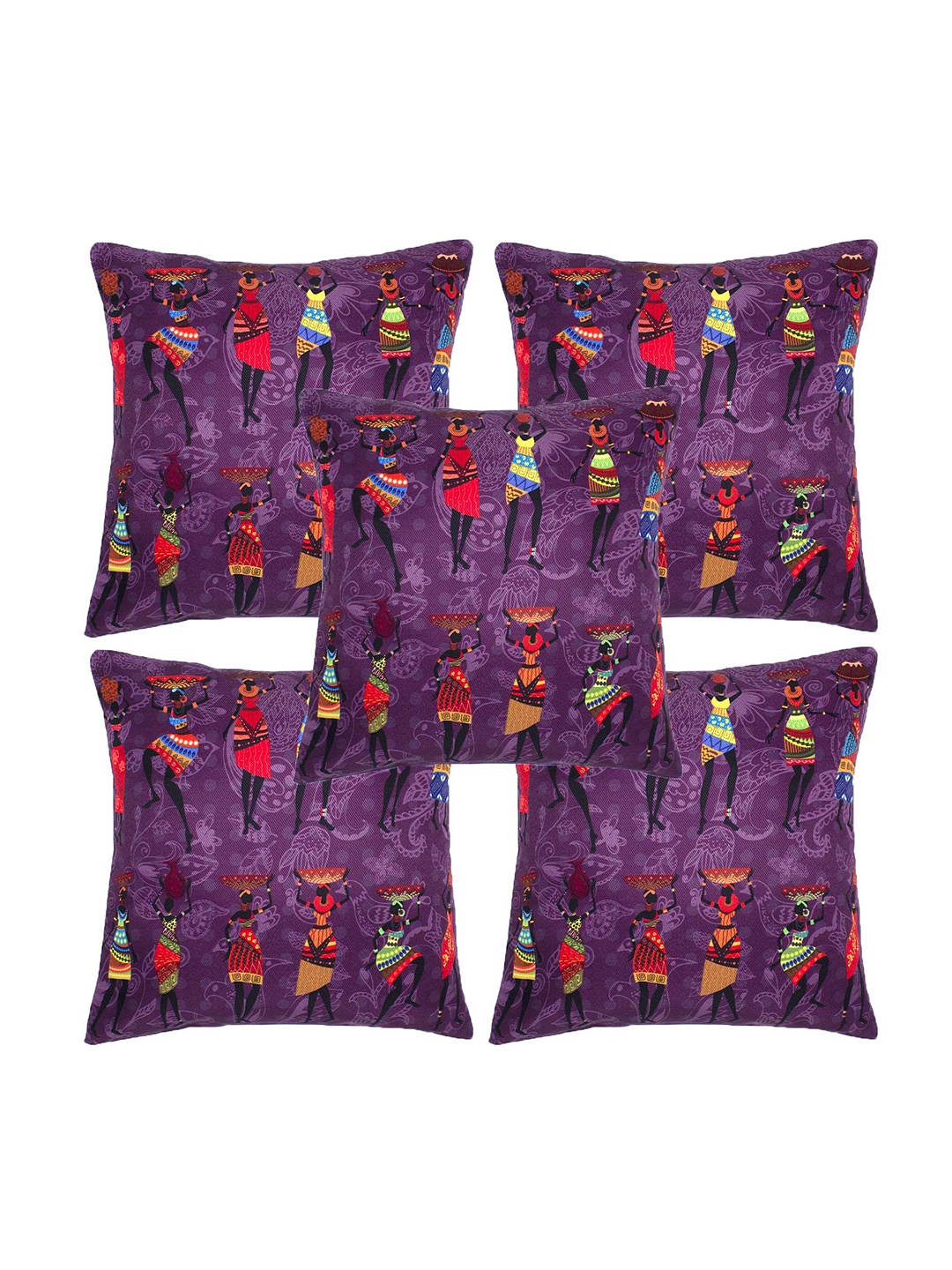 

Alina decor Purple & Green 5 Pieces Ethnic Motifs Square Cushion Covers