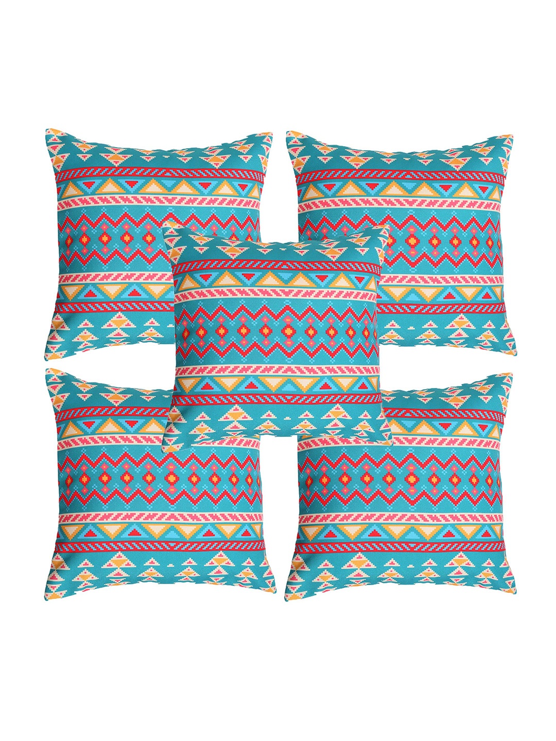 

Alina decor Green & Red 5 Pieces Ethnic Motifs Square Cushion Covers