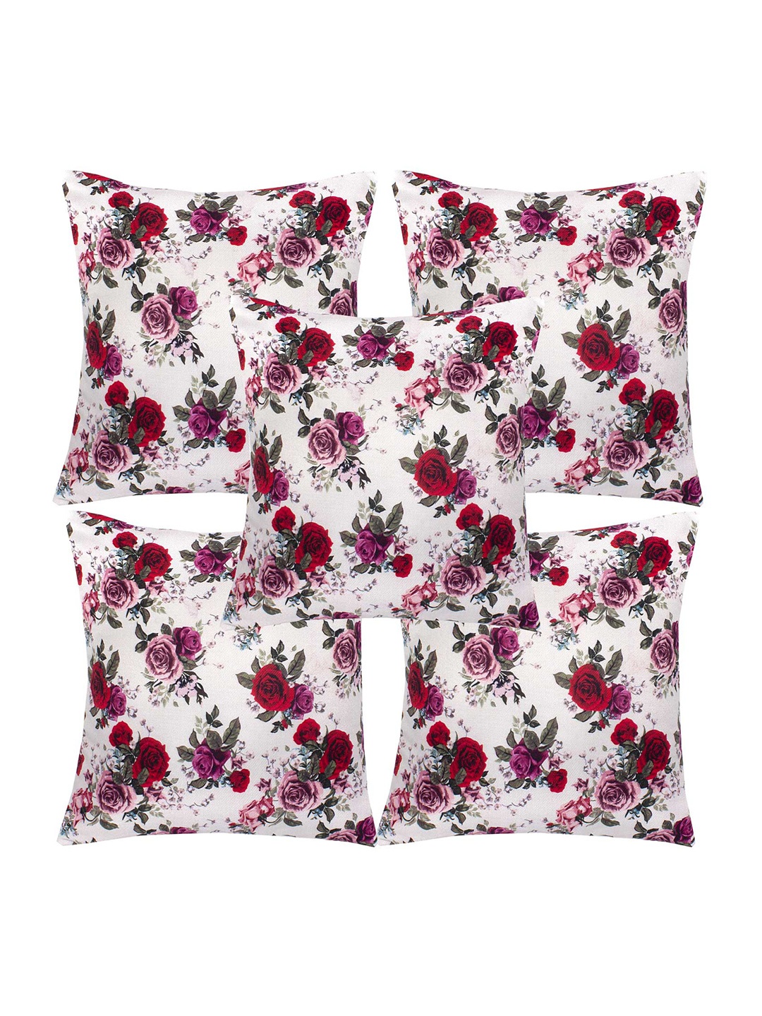 

Alina decor Red & White 5 Pieces Floral Square Cushion Covers