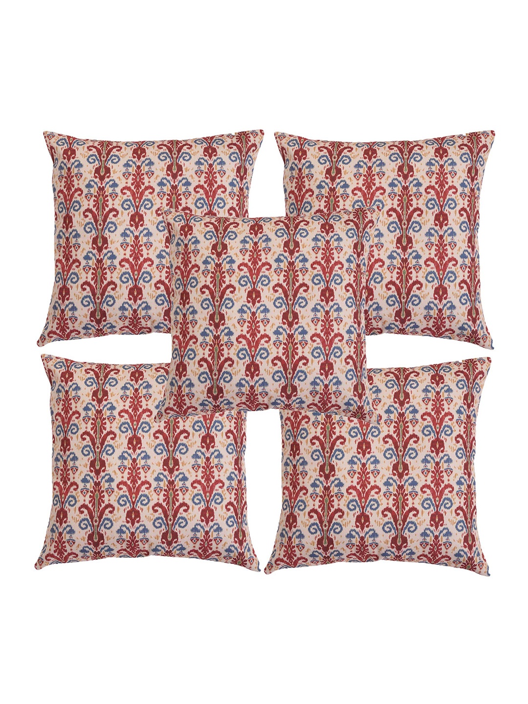 Alina decor Beige & Blue 5 Pieces Ethnic Motifs Square Cushion Covers