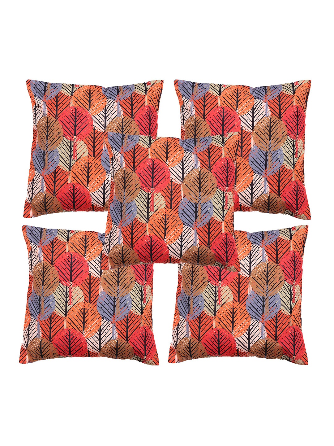 

Alina decor Orange & Blue 5 Pieces Floral Square Cushion Covers