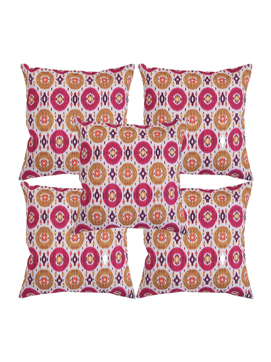 Alina decor Yellow & Pink 5 Pieces Ethnic Motifs Square Cushion Covers