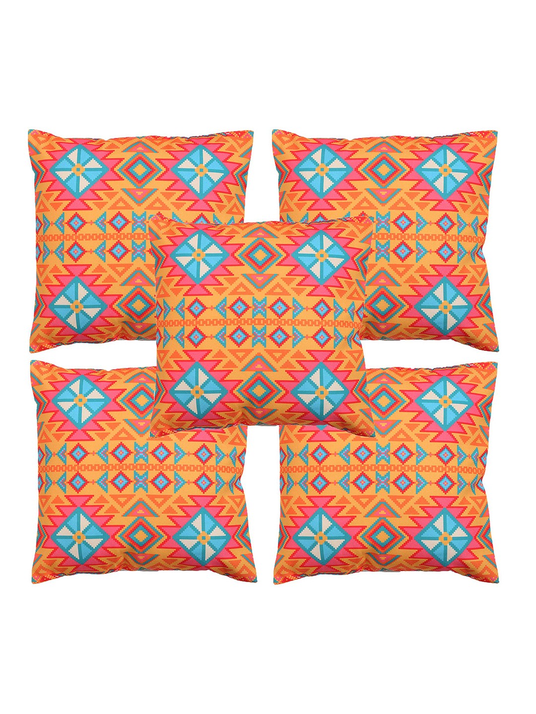 

Alina decor Yellow & Pink 5 Pieces Ethnic Motifs Square Cushion Covers