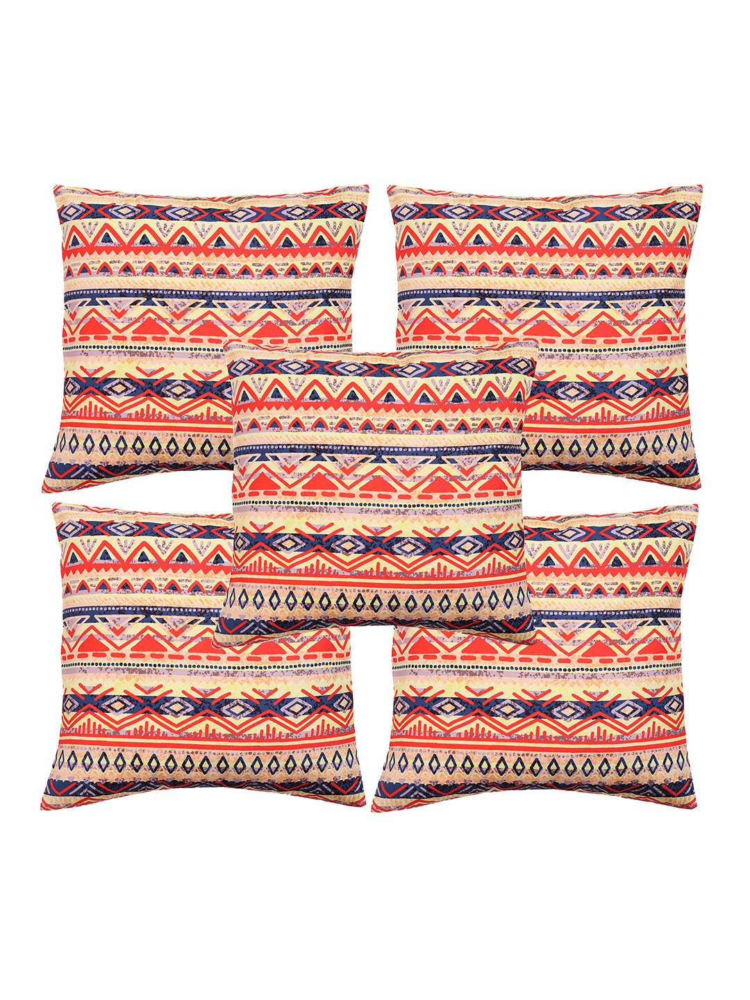 Alina decor Orange & Yellow 5 Pieces Ethnic Motifs Square Cushion Covers