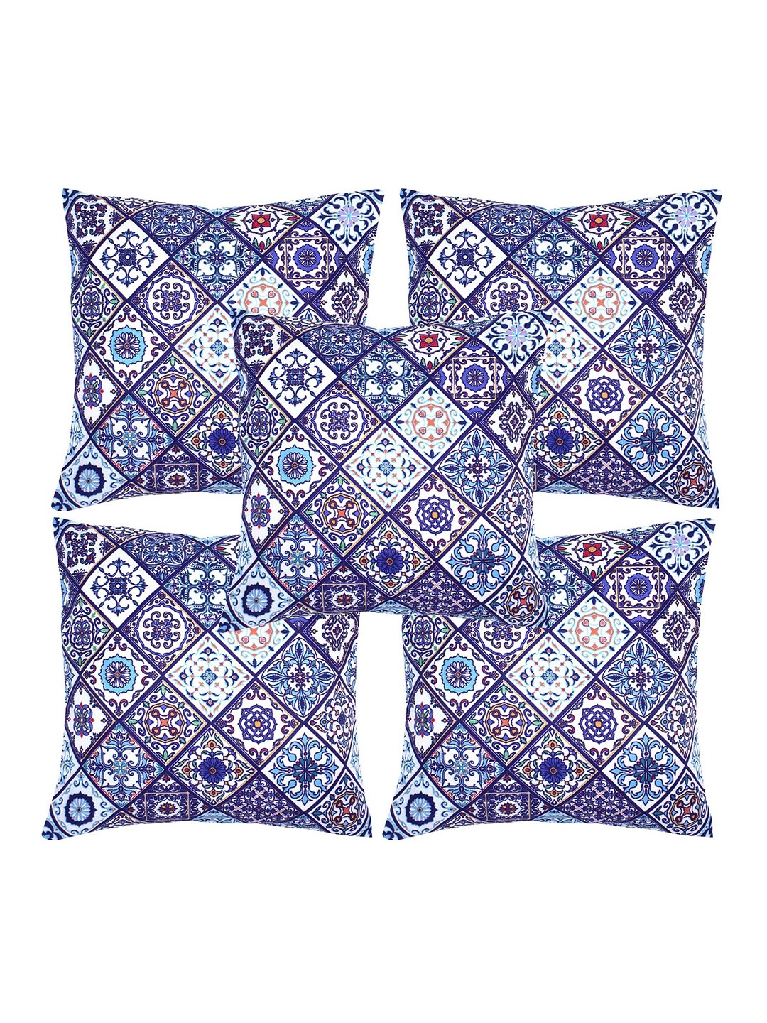 

Alina decor Blue & White 5 Pieces Ethnic Motifs Square Cushion Covers