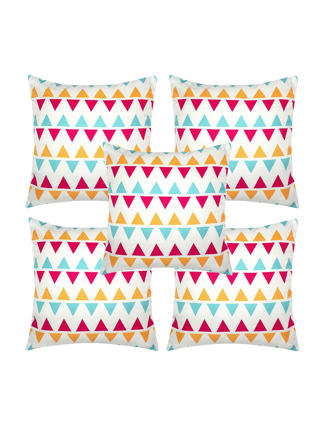 

Alina decor White & Yellow 5 Pieces Geometric Square Cushion Covers