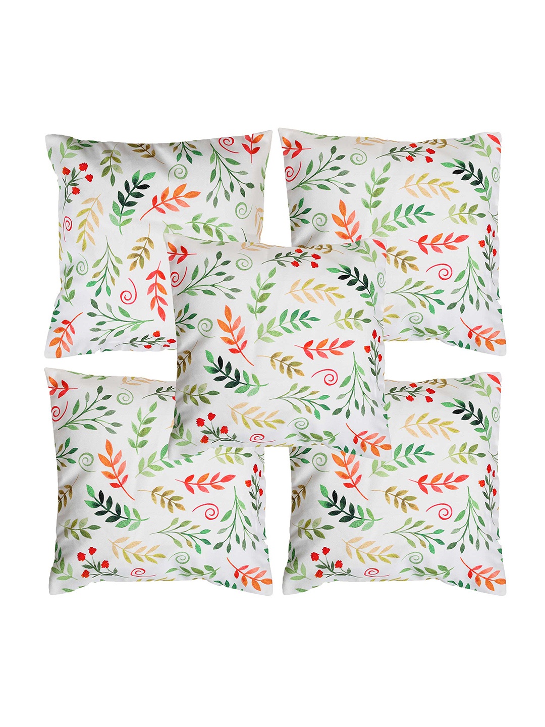 

Alina decor White & Green 5 Pieces Floral Square Cushion Covers