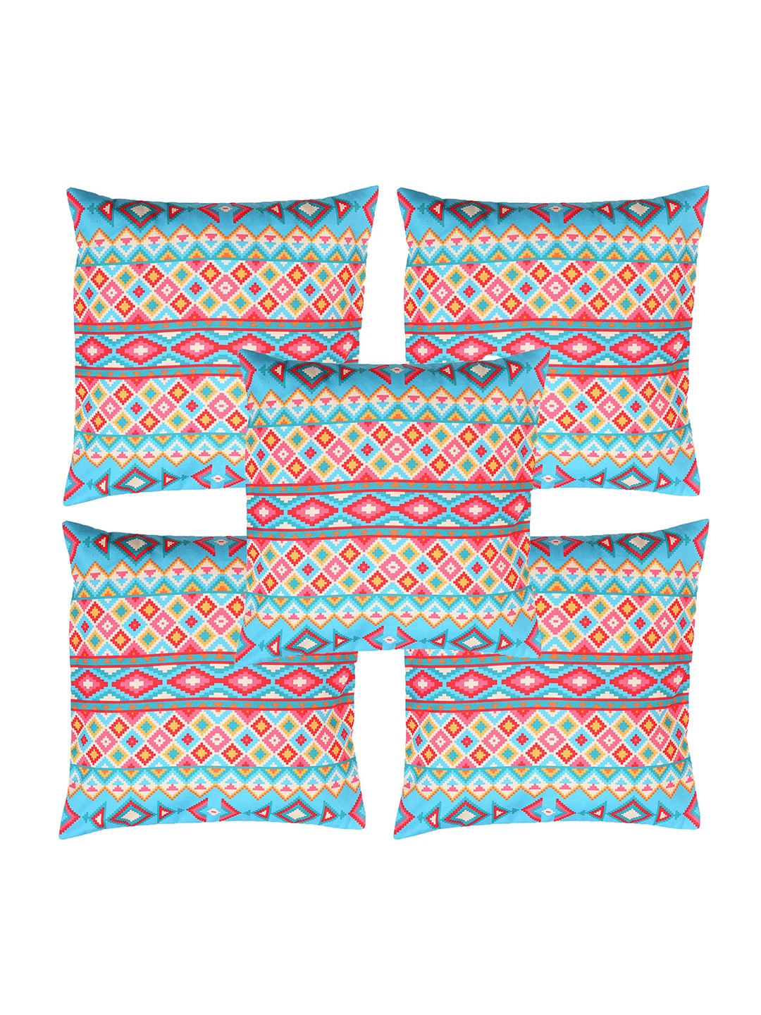 

Alina decor Red & Green 5 Pieces Geometric Square Cushion Covers