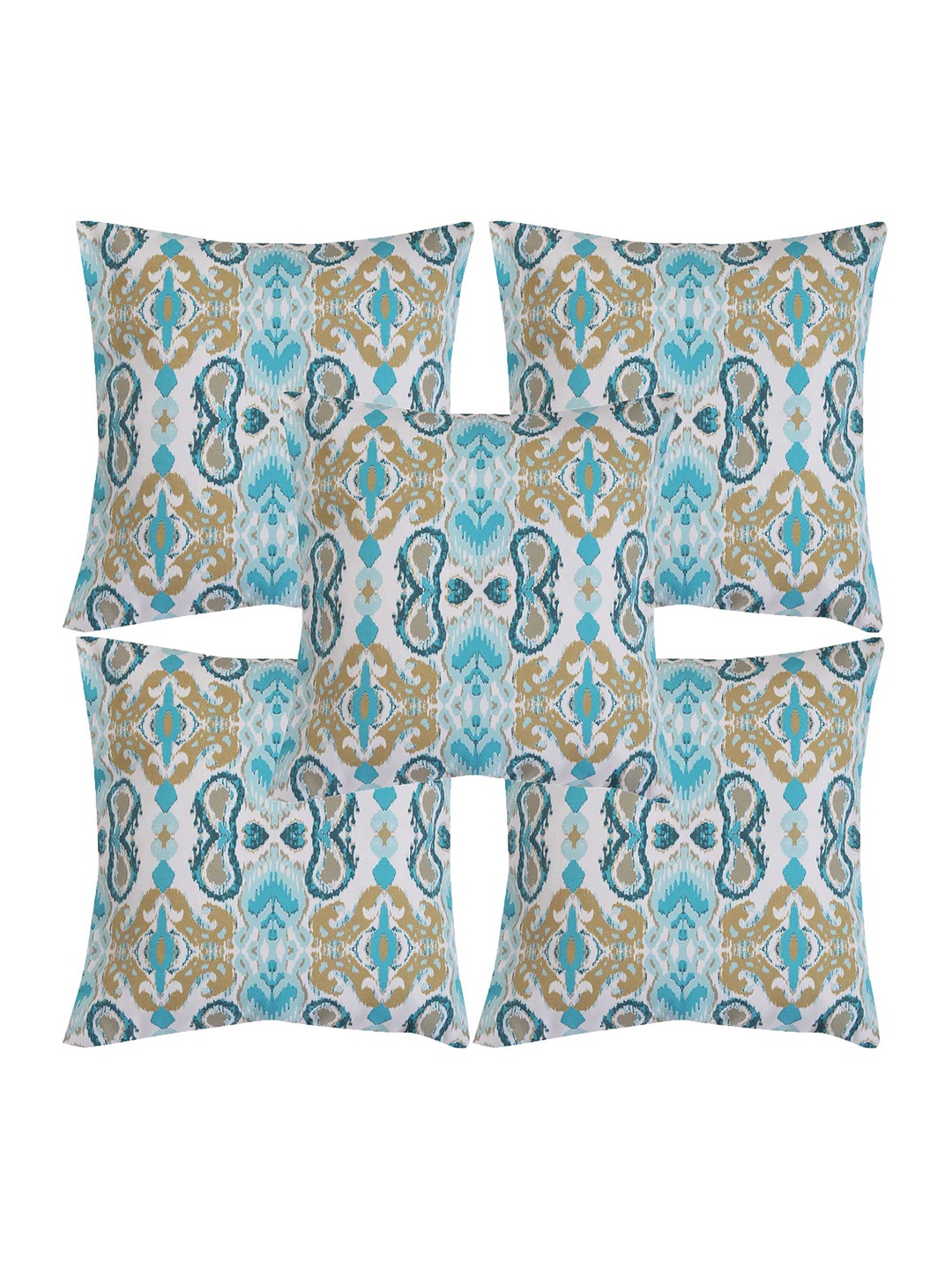 

Alina decor White & Green 5 Pieces Ethnic Motifs Square Cushion Covers