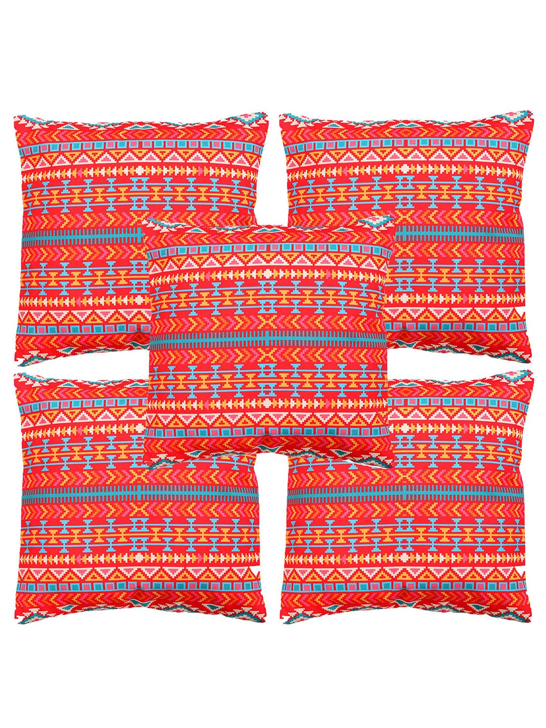 

Alina decor Red & Blue 5 Pieces Geometric Square Cushion Covers