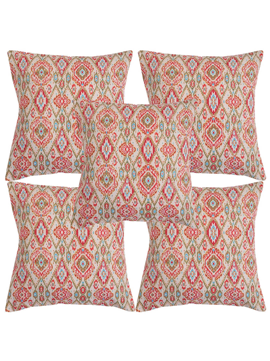 

Alina decor Red & Green 5 Pieces Ethnic Motifs Square Cushion Covers