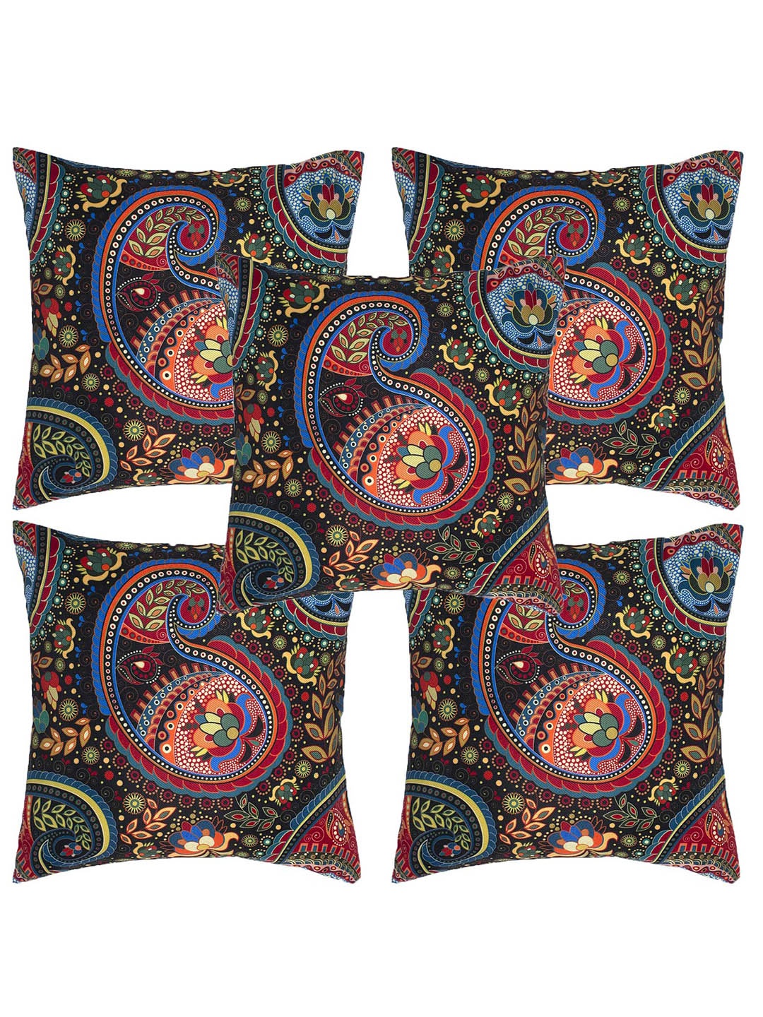 

Alina decor Green & Red 5 Pieces Ethnic Motifs Square Cushion Covers