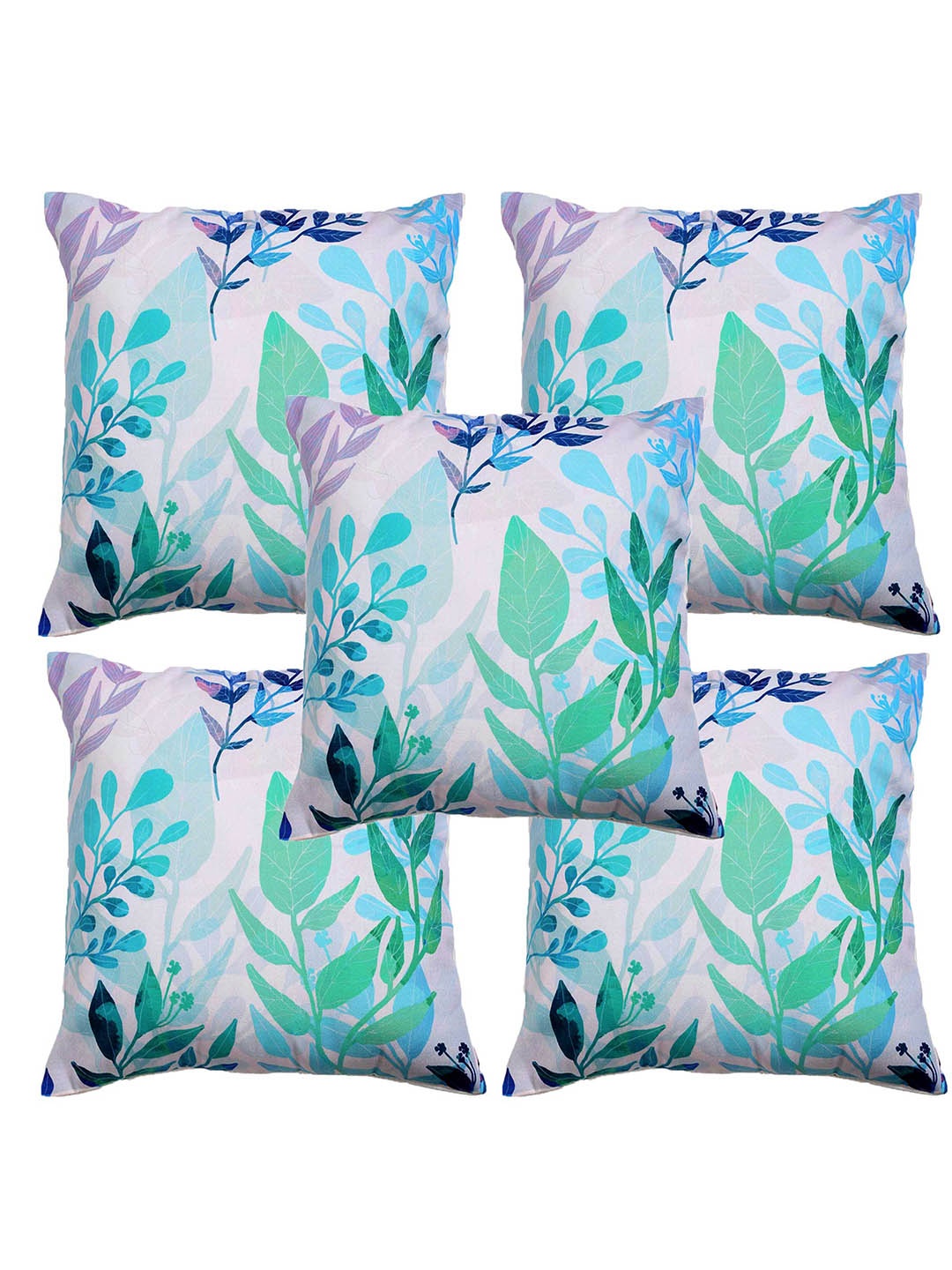

Alina decor Green & White 5 Pieces Floral Square Cushion Covers