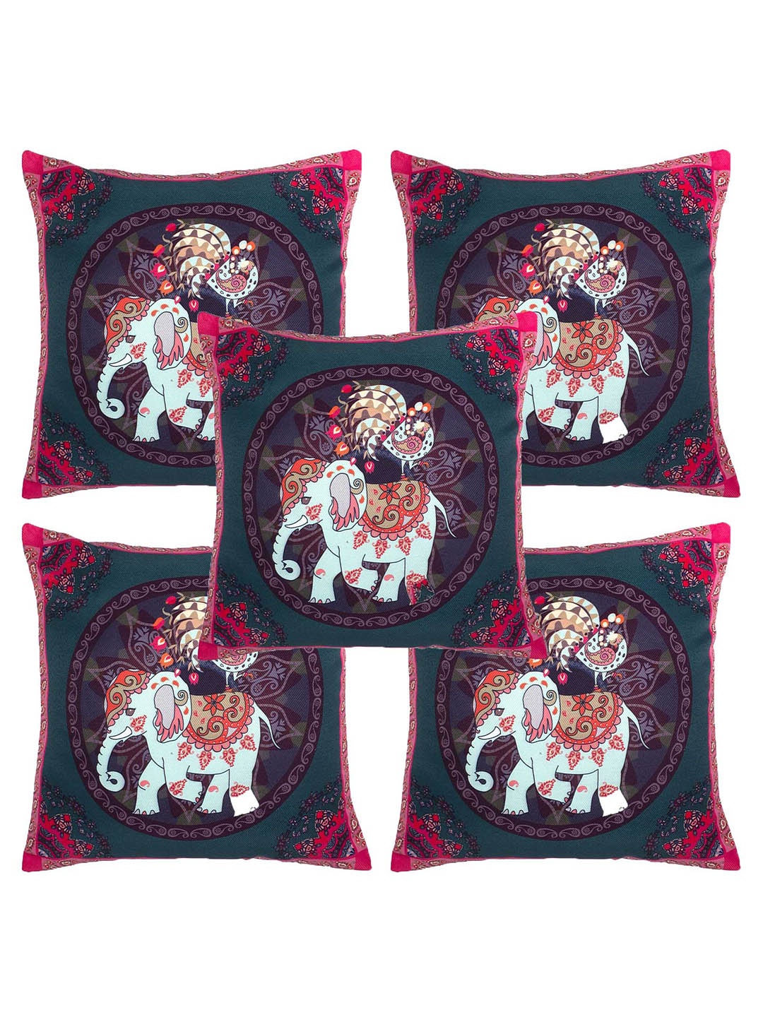 

Alina decor Green & Pink 5 Pieces Ethnic Motifs Square Cushion Covers