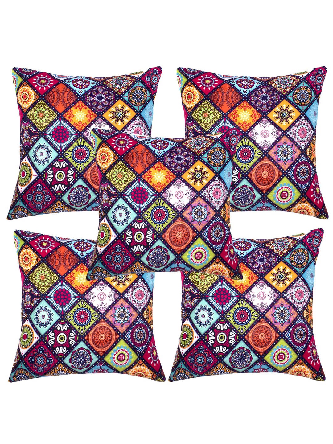 

Alina decor Blue & Red 5 Pieces Ethnic Motifs Square Cushion Covers
