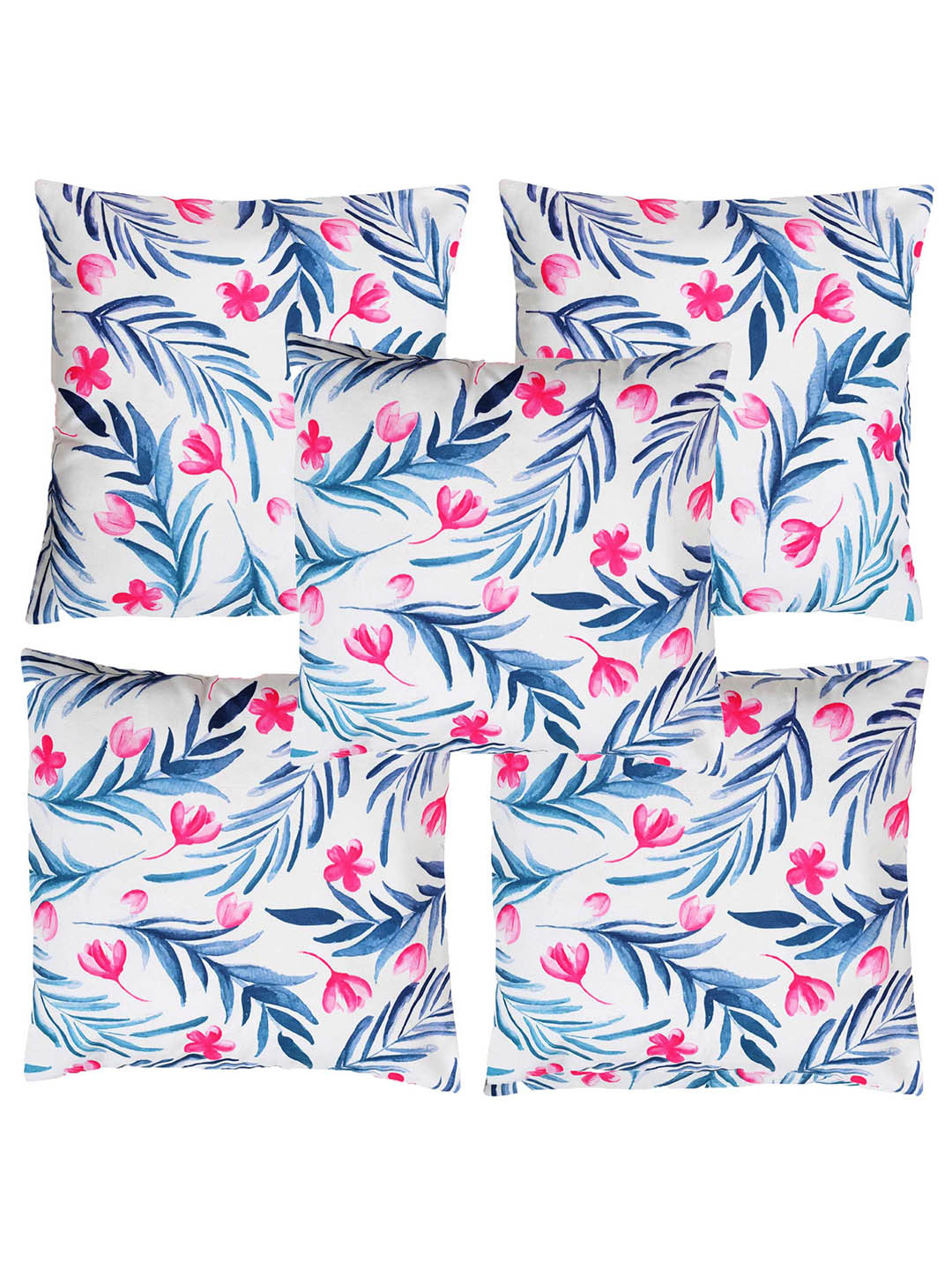 

Alina decor White & Blue 5 Pieces Floral Square Cushion Covers