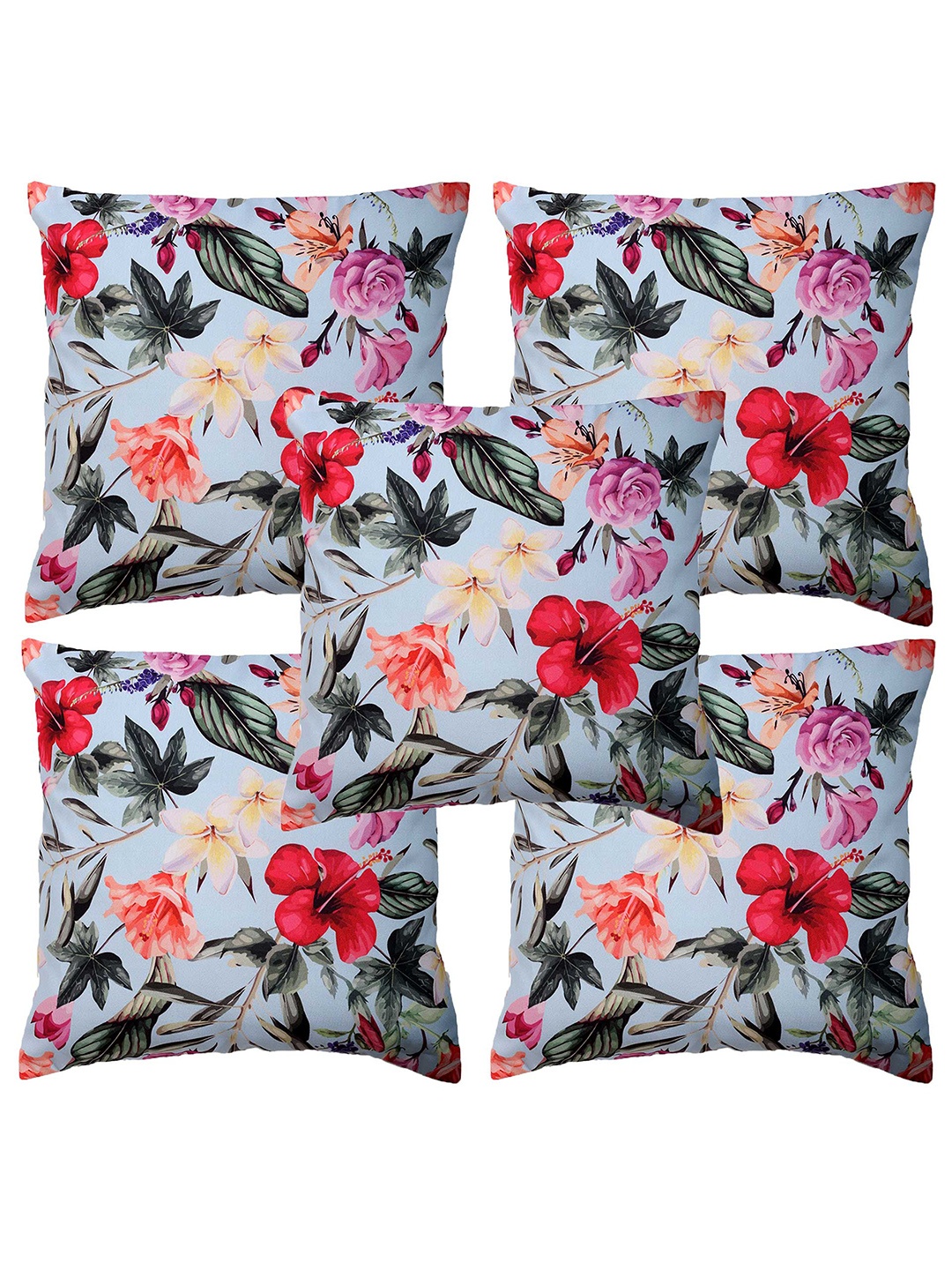 

Alina decor Green & Blue 5 Pieces Floral Square Cushion Covers